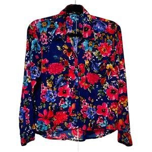 Ali & Kris Sheer Floral Button Down Long Sleeve Lightweight Multicolor Top Sz M